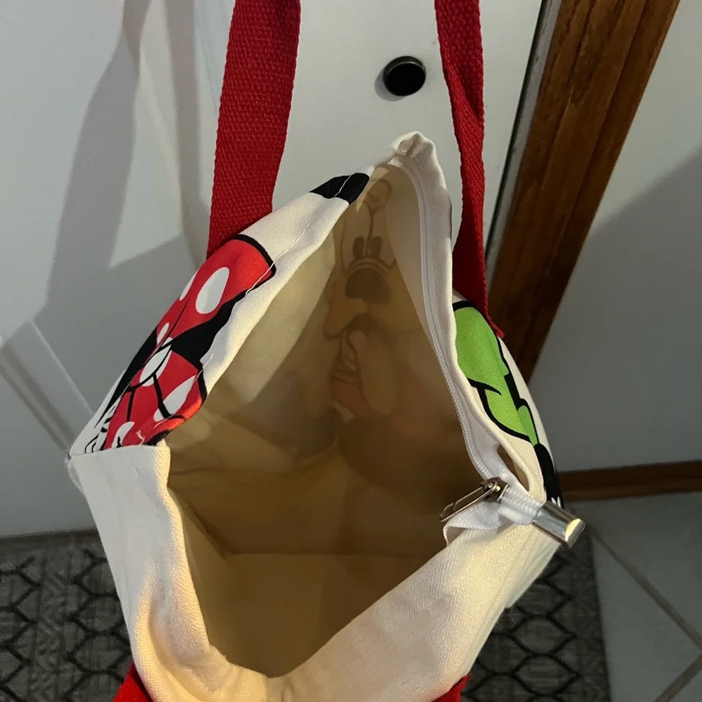 Disney Tote Bag with Red Handles and Multicolor Characters